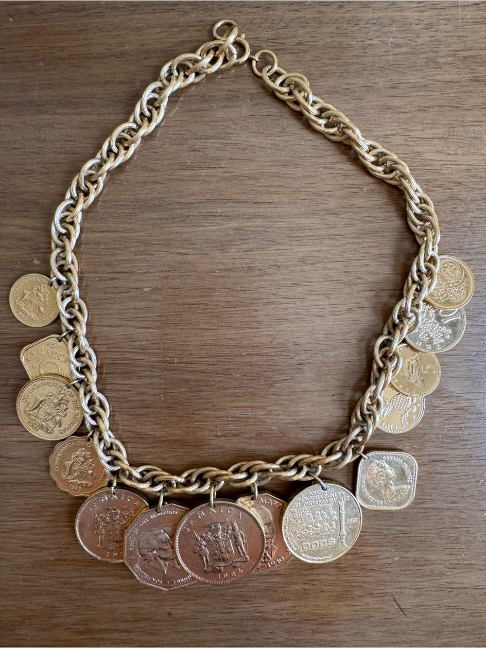 Vintage Gold-Tone Coin Charm Necklace - Women’s Statement Jewelry